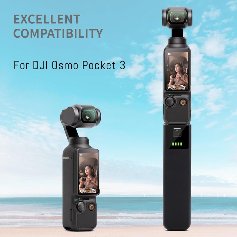 DFTIM مقبض بطارية Pocket 3 متوافق مع كاميرا DJI Osmo Pocket 3، 5000mAh بديل طاقة محمول، مزود ببطارية إضافية سريعة الشحن بسعة 22.5Wh وفتحة خيط 1/4" محفوظة (1 قطعة) - Image 2